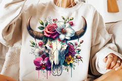 watercolor bull skull png, rustic western clipart, floral cow skull sublimation, boho bull skull design, bull skull printable art, cowboy western png, farmhouse bull skull clipart, bohemian skull sublimation, rustic floral skull png, country western skull
