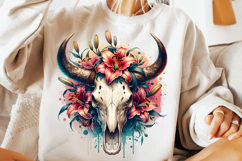 watercolor bull skull png, rustic western clipart, floral cow skull sublimation, boho bull skull design, bull skull printable art, cowboy western png, farmhouse bull skull clipart, bohemian skull sublimation, rustic floral skull png, country western skull