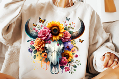 watercolor bull skull png, rustic western clipart, floral cow skull sublimation, boho bull skull design, bull skull printable art, cowboy western png, farmhouse bull skull clipart, bohemian skull sublimation, rustic floral skull png, country western skull