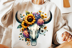 watercolor bull skull png, rustic western clipart, floral cow skull sublimation, boho bull skull design, bull skull printable art, cowboy western png, farmhouse bull skull clipart, bohemian skull sublimation, rustic floral skull png, country western skull