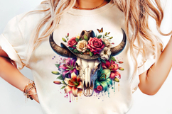 watercolor bull skull png, rustic western clipart, floral cow skull sublimation, boho bull skull design, bull skull printable art, cowboy western png, farmhouse bull skull clipart, bohemian skull sublimation, rustic floral skull png, country western skull