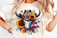 watercolor bull skull png, rustic western clipart, floral cow skull sublimation, boho bull skull design, bull skull printable art, cowboy western png, farmhouse bull skull clipart, bohemian skull sublimation, rustic floral skull png, country western skull