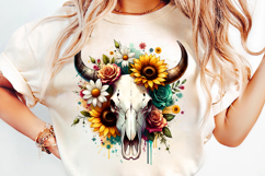 watercolor bull skull png, rustic western clipart, floral cow skull sublimation, boho bull skull design, bull skull printable art, cowboy western png, farmhouse bull skull clipart, bohemian skull sublimation, rustic floral skull png, country western skull