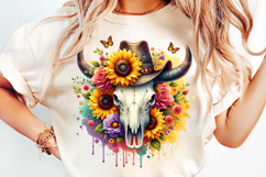 watercolor bull skull png, rustic western clipart, floral cow skull sublimation, boho bull skull design, bull skull printable art, cowboy western png, farmhouse bull skull clipart, bohemian skull sublimation, rustic floral skull png, country western skull