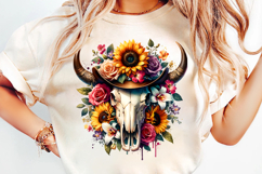 watercolor bull skull png, rustic western clipart, floral cow skull sublimation, boho bull skull design, bull skull printable art, cowboy western png, farmhouse bull skull clipart, bohemian skull sublimation, rustic floral skull png, country western skull