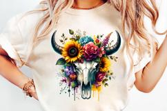 watercolor bull skull png, rustic western clipart, floral cow skull sublimation, boho bull skull design, bull skull printable art, cowboy western png, farmhouse bull skull clipart, bohemian skull sublimation, rustic floral skull png, country western skull