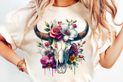 watercolor bull skull png, rustic western clipart, floral cow skull sublimation, boho bull skull design, bull skull printable art, cowboy western png, farmhouse bull skull clipart, bohemian skull sublimation, rustic floral skull png, country western skull
