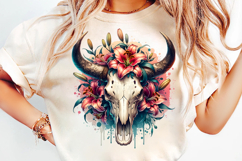 watercolor bull skull png, rustic western clipart, floral cow skull sublimation, boho bull skull design, bull skull printable art, cowboy western png, farmhouse bull skull clipart, bohemian skull sublimation, rustic floral skull png, country western skull