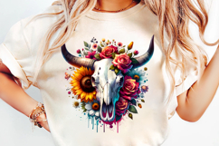 watercolor bull skull png, rustic western clipart, floral cow skull sublimation, boho bull skull design, bull skull printable art, cowboy western png, farmhouse bull skull clipart, bohemian skull sublimation, rustic floral skull png, country western skull