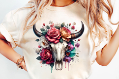 watercolor bull skull png, rustic western clipart, floral cow skull sublimation, boho bull skull design, bull skull printable art, cowboy western png, farmhouse bull skull clipart, bohemian skull sublimation, rustic floral skull png, country western skull