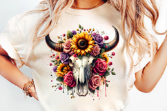 watercolor bull skull png, rustic western clipart, floral cow skull sublimation, boho bull skull design, bull skull printable art, cowboy western png, farmhouse bull skull clipart, bohemian skull sublimation, rustic floral skull png, country western skull