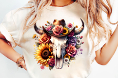 watercolor bull skull png, rustic western clipart, floral cow skull sublimation, boho bull skull design, bull skull printable art, cowboy western png, farmhouse bull skull clipart, bohemian skull sublimation, rustic floral skull png, country western skull