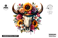 watercolor bull skull png, rustic western clipart, floral cow skull sublimation, boho bull skull design, bull skull printable art, cowboy western png, farmhouse bull skull clipart, bohemian skull sublimation, rustic floral skull png, country western skull