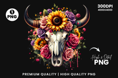 watercolor bull skull png, rustic western clipart, floral cow skull sublimation, boho bull skull design, bull skull printable art, cowboy western png, farmhouse bull skull clipart, bohemian skull sublimation, rustic floral skull png, country western skull