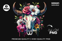 watercolor bull skull png, rustic western clipart, floral cow skull sublimation, boho bull skull design, bull skull printable art, cowboy western png, farmhouse bull skull clipart, bohemian skull sublimation, rustic floral skull png, country western skull