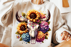 watercolor bull skull png, rustic western clipart, floral cow skull sublimation, boho bull skull design, bull skull printable art, cowboy western png, farmhouse bull skull clipart, bohemian skull sublimation, rustic floral skull png, country western skull