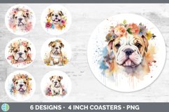 Bundle of six Wild Flowers Bulldogs Round Coaster designs.