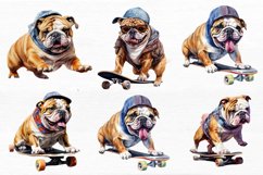 Bulldog on Skateboard Watercolor Clipart Bundle Product Image 4