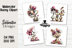 Watercolor Bunny Clipart, Easter Sublimation PNG Product Image 1