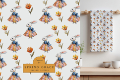 Watercolor Bunny Girl Seamless Pattern Pastel Floral Print Product Image 1