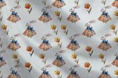 Watercolor Bunny Girl Seamless Pattern Pastel Floral Print Product Image 7