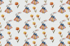 Watercolor Bunny Girl Seamless Pattern Pastel Floral Print Product Image 2
