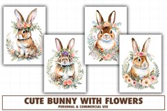 Watercolor cute bunny with floral wreath Product Image 1