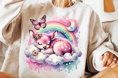 Watercolor Deer Rainbow Cloud Clipart Sublimation PNG Product Image 4