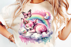 Watercolor Deer Rainbow Cloud Clipart Sublimation PNG Product Image 3
