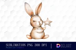 Bunny With Star Watercolor Clipart Product Image 1