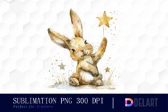 Bunny With Star Watercolor Clipart Product Image 1