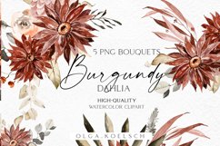 Boho burgundy flowers clipart, Watercolor blush burgundy 076 Product Image 1