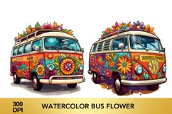 Watercolor Flower Bus clipart, Flower Bus sublimation Product Image 1