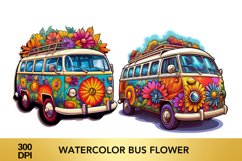 Watercolor Flower Bus clipart, Flower Bus sublimation Product Image 1