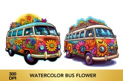 10 PNG Watercolor Flower Bus clipart, Flower Bus Bundle Product Image 3