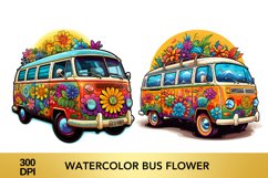 10 PNG Watercolor Flower Bus clipart, Flower Bus Bundle Product Image 2