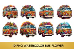 10 PNG Watercolor Flower Bus clipart, Flower Bus Bundle Product Image 1