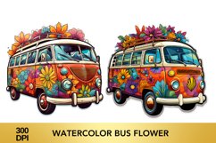 Watercolor Flower Bus clipart, Flower Bus sublimation Product Image 1