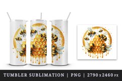 Watercolor Busy bees buzzing honeycomb dripping golden sparkly honey print 20 oz tumbler skinny mug wrap clipart t-shirt sublimation printable design