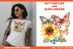 Watercolor Butterflies and Sunflowers T-Shirt Design PNG Product Image 1