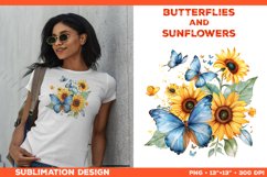 Watercolor Butterflies and Sunflowers T-Shirt Design PNG Product Image 1