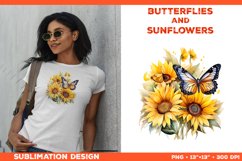 Watercolor Butterflies and Sunflowers T-Shirt Design PNG Product Image 1