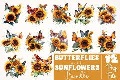 Watercolor Butterflies Sunflowers Bundle, Sublimation PNG Product Image 1