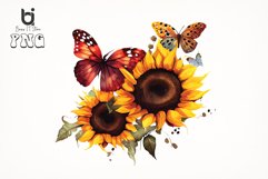 Watercolor Butterflies Sunflowers Bundle, Sublimation PNG Product Image 12