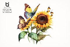 Watercolor Butterflies Sunflowers Bundle, Sublimation PNG Product Image 4