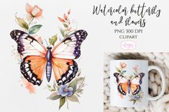 Watercolor butterfly and flowers PNG for sublimation Product Image 1