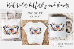 Watercolor butterfly and flowers PNG for sublimation Product Image 1