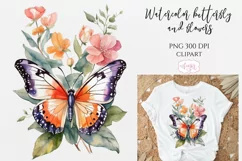 Watercolor butterfly and flowers PNG for sublimation Product Image 1