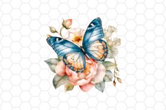 Watercolor Butterfly and Rose Clipart