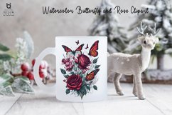 Watercolor Butterfly and Rose Clipart, Butterfly Mug PNG Product Image 3